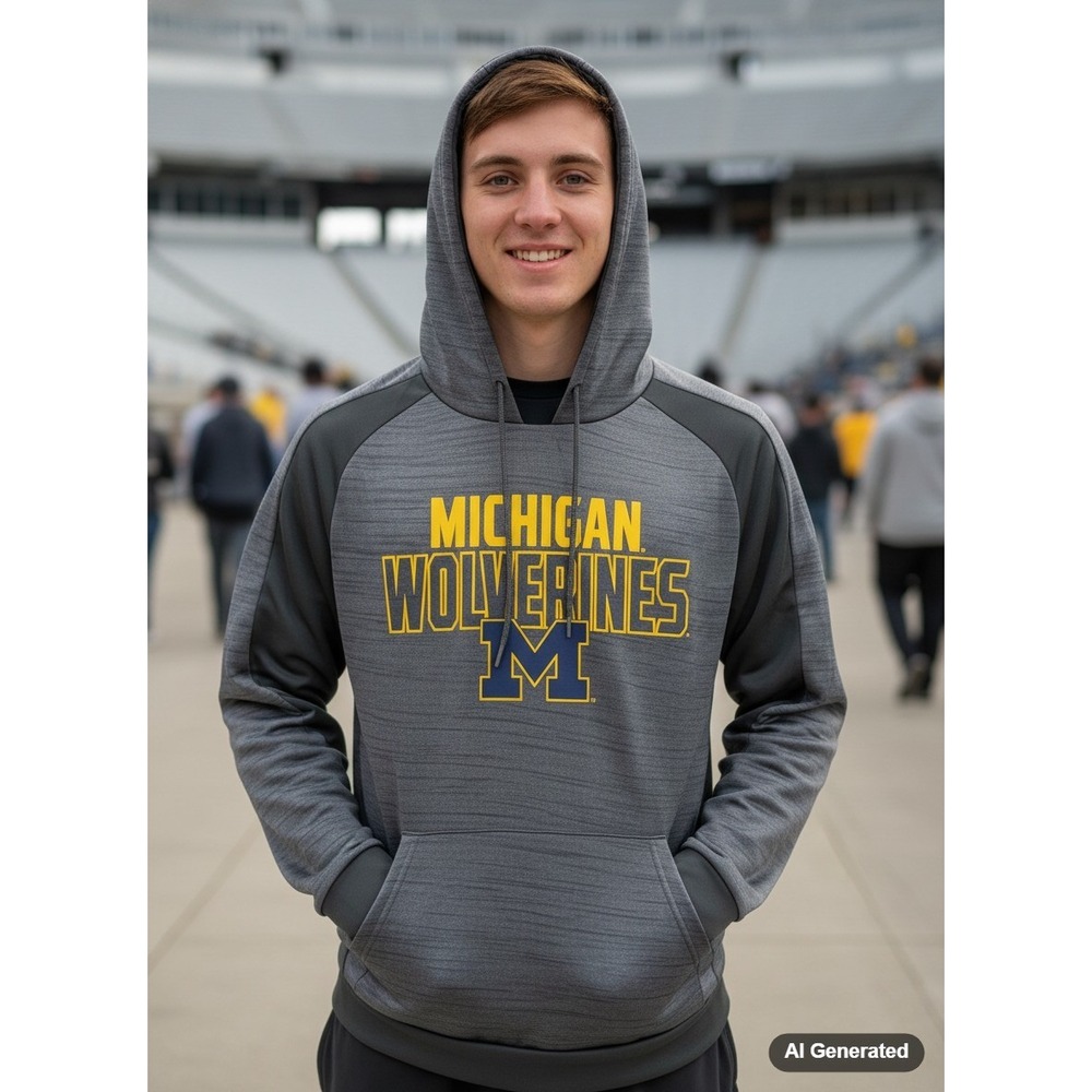 Michigan Wolverines Hoodie Rivalry Threads Mens M Gray Pullover‎ Sweatshirt